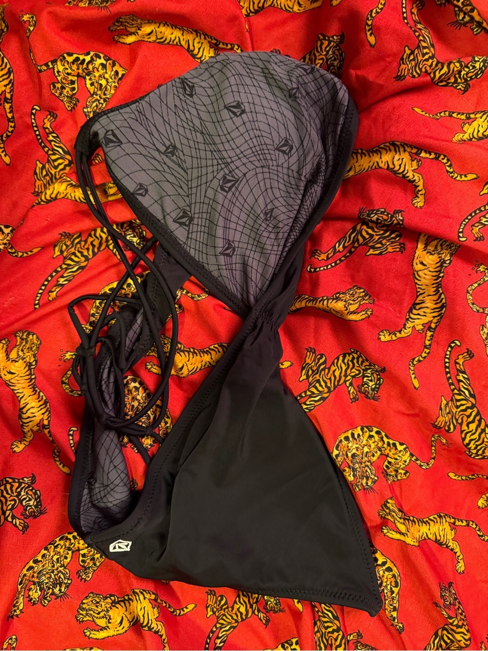 Volcom Black & Gray Strappy Triangle Bikini Top